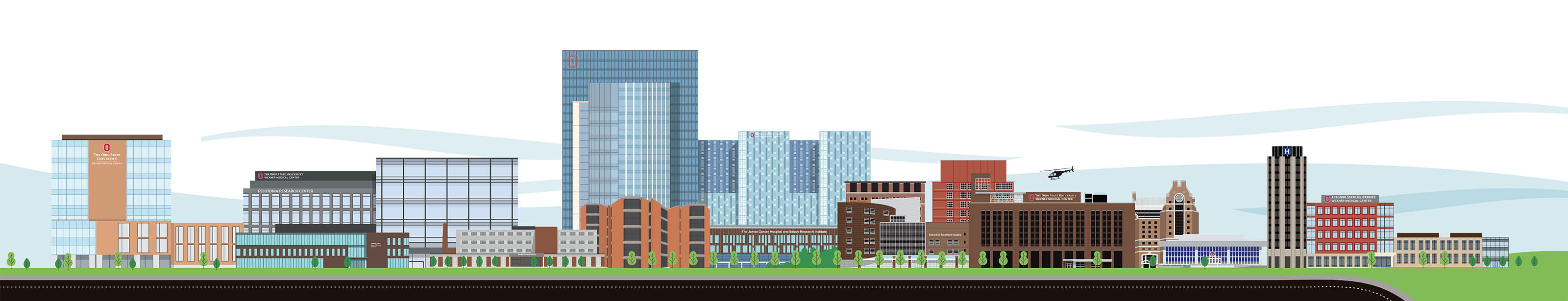 Illustrated graphic of the Wexner Medical skyline. 