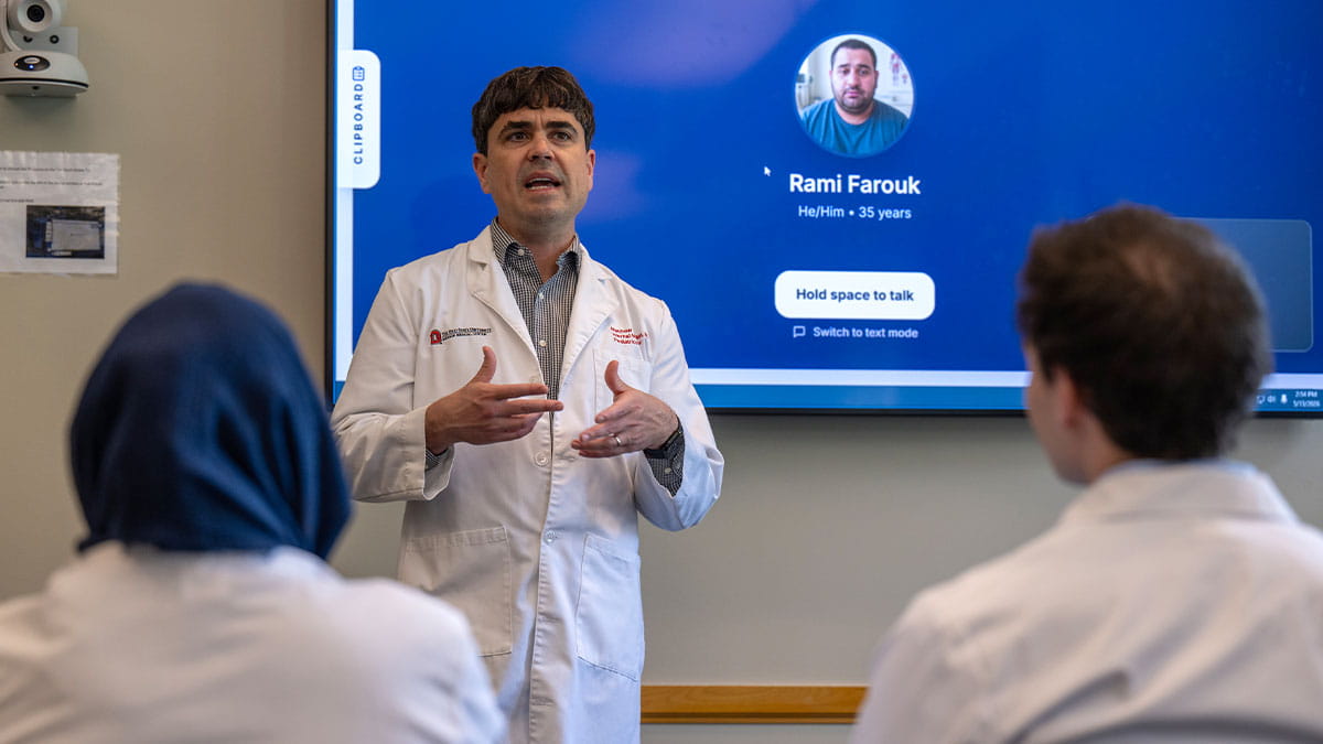 Matthew Flanigan ’13 MD, ’17 Res, says student feedback on the AI clinical simulation program helps developers improve such tools to better meet the needs of learners and educators.