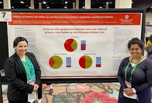 PCR Fellow Dr. Rachel D'Amico (left) presents her diabetes research at SGIM conference. PCR associate director, Dr. Seuli Brill (right).