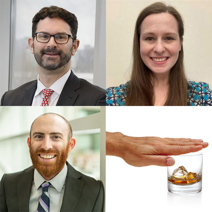 Dr. Daniel Jonas, Dr. Lesie Brouwer, Sean Riley, hand covering alcohol