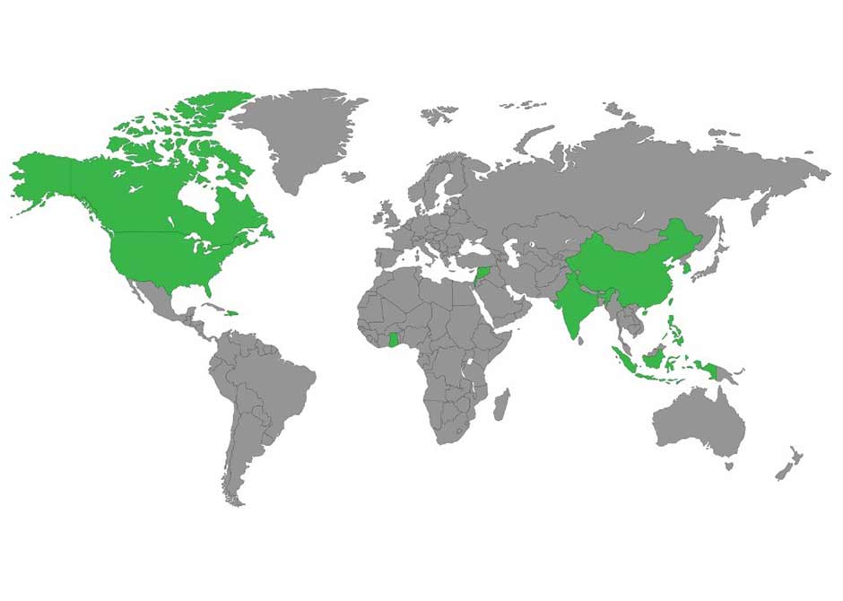 Map of countries where Internal Medicine Hospital division members are from