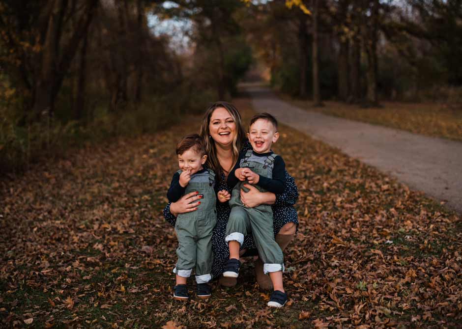 Sarah Gombash Lampe with children outside in fall