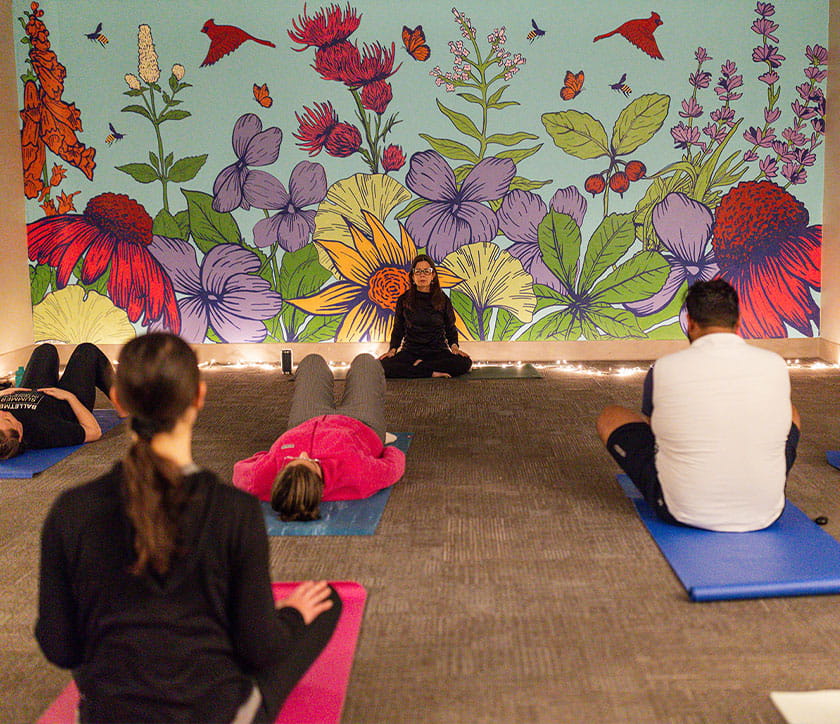 Students decompress in our dedicated Humanism student lounge at our Art of Yoga workshop.