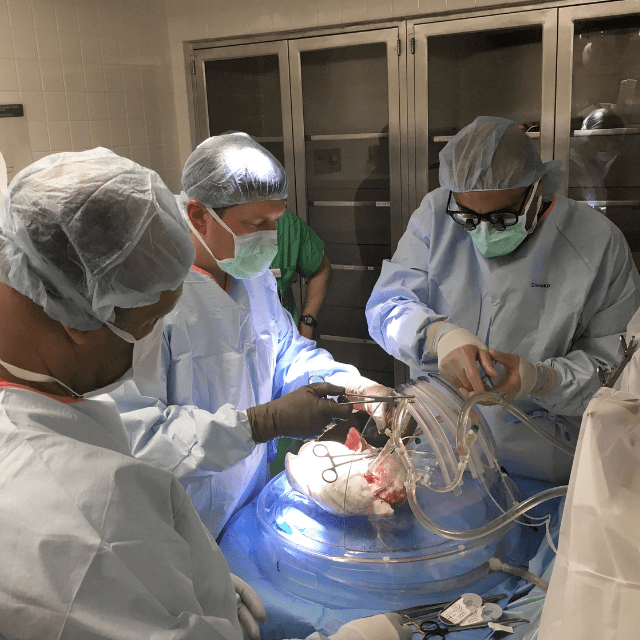 Dr. Whitson, a transplant surgeon and team, perform a transplant