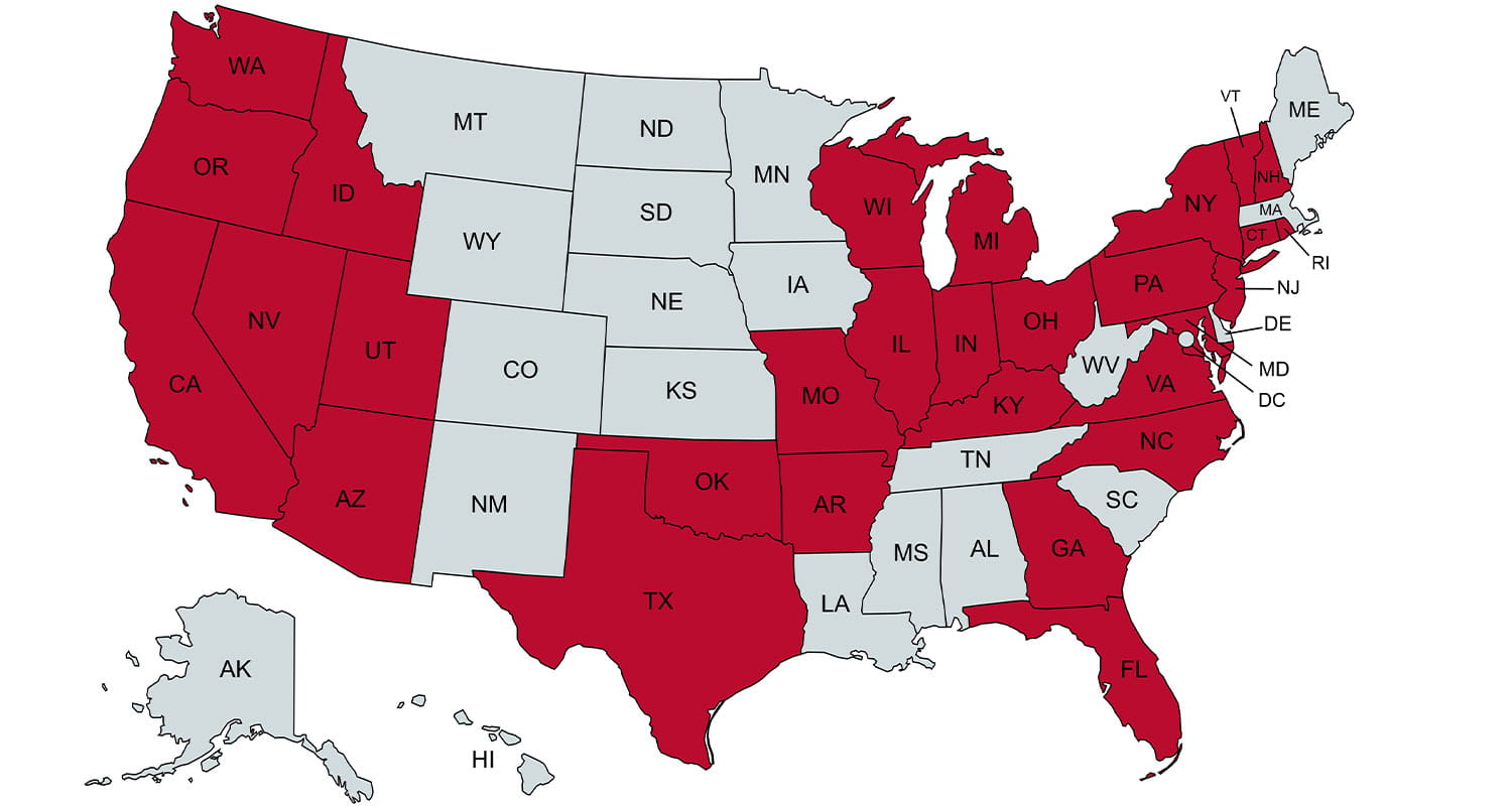 Map of the home states where our students are from.