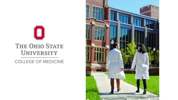 The Ohio State University College of Medicine logo and the two doctors walking together