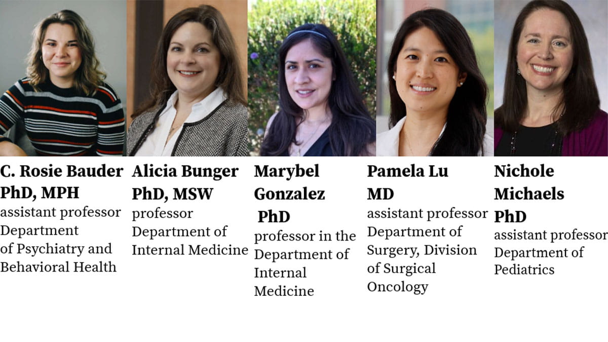 Images of C. Rosie Bauder, Alicia Bunger, Marybel Gonzalez, Pamela Lu, and Nichole Michaels.