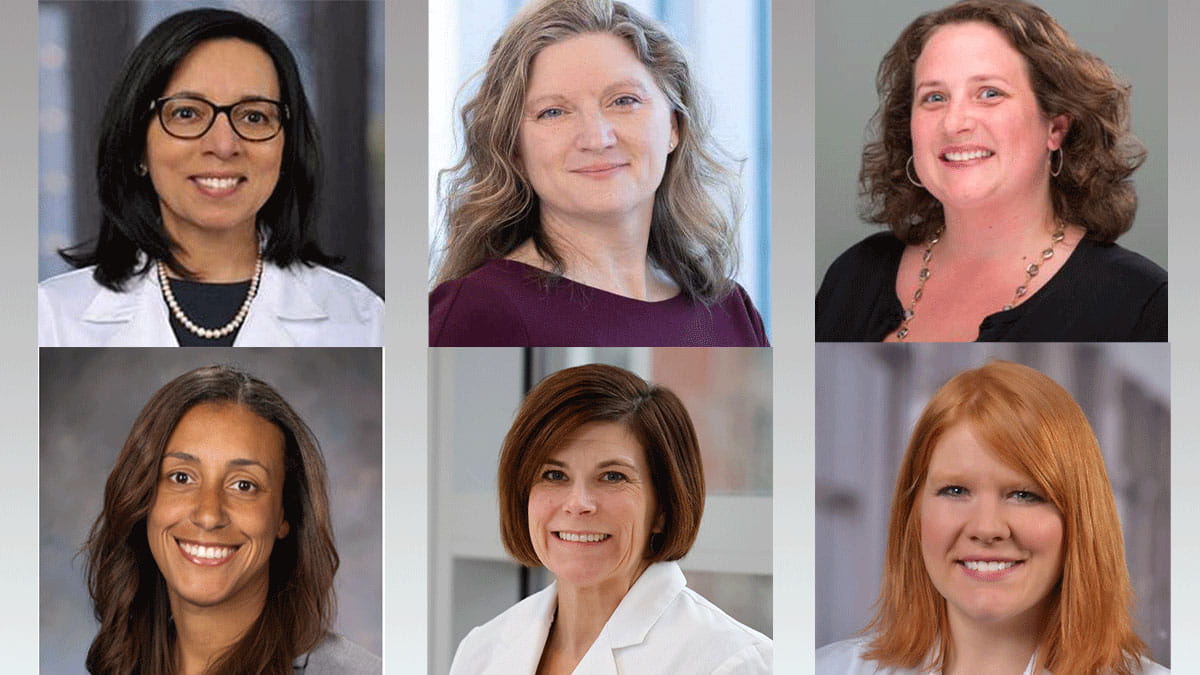 A collage of six women, each smiling. 