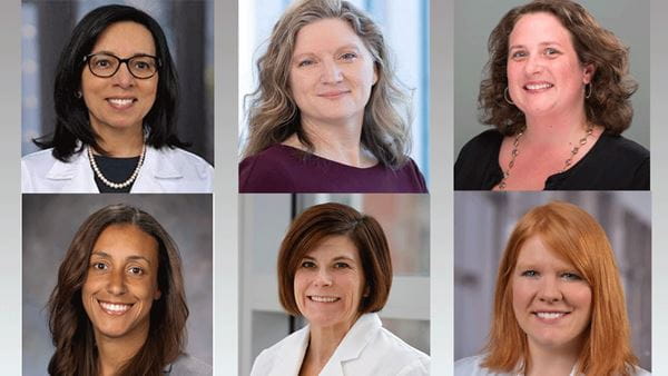 A collage of six women, each smiling. 