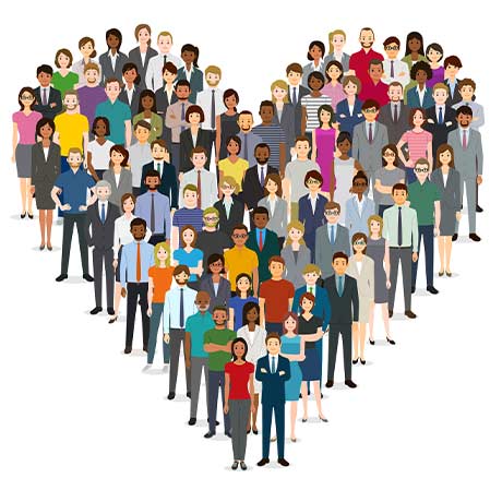 People in a heart shaped formation